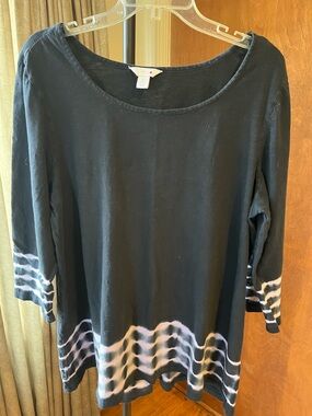 intro. Black Boatneck Tunic with Pink-White Tie-Dye Hem & Sleeves